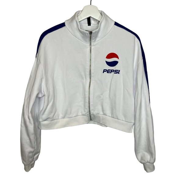 H and M Jacket Womens Medium Graphic Pepsi White Zip Up Track Casaul Divided - Picture 1 of 15
